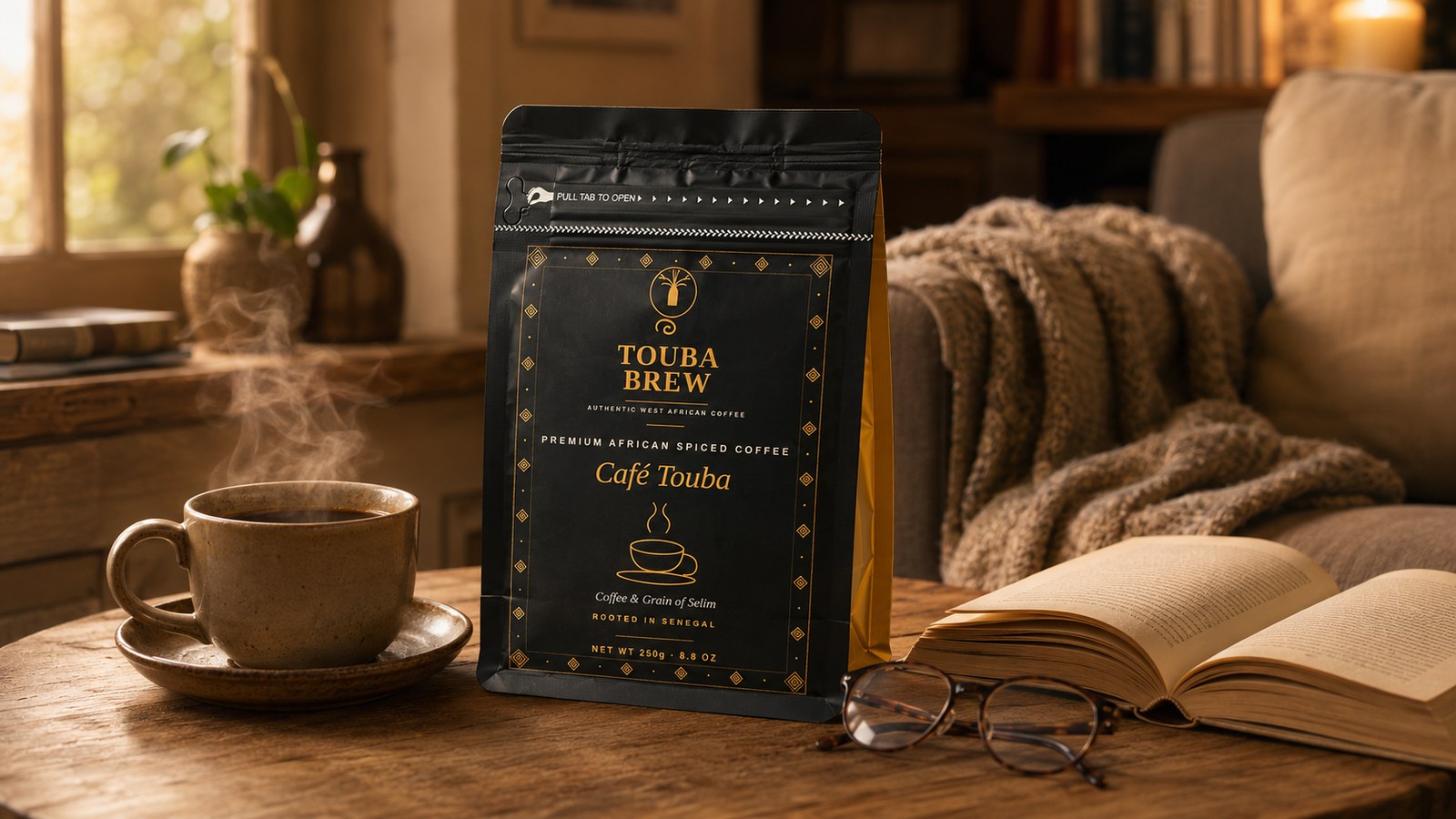 A book and a warm cup — TOUBABREW